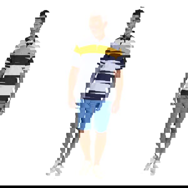 Raging Bull Mens Stripe Jersey Polo Shirt - Navy/White/Yellow - 