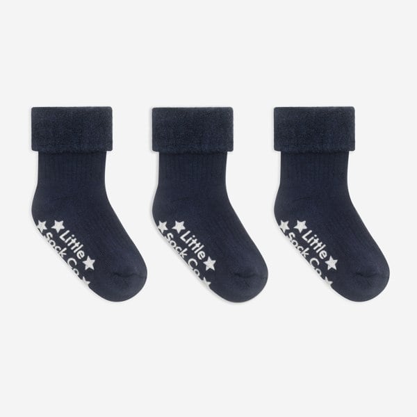 Little Sock Co. Cosy Stay-on Non-Slip Baby Socks - Navy 3 Pack