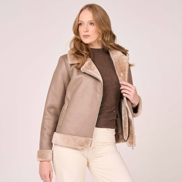 Barneys Originals Women's Faux Fur Cropped Aviator Jacket