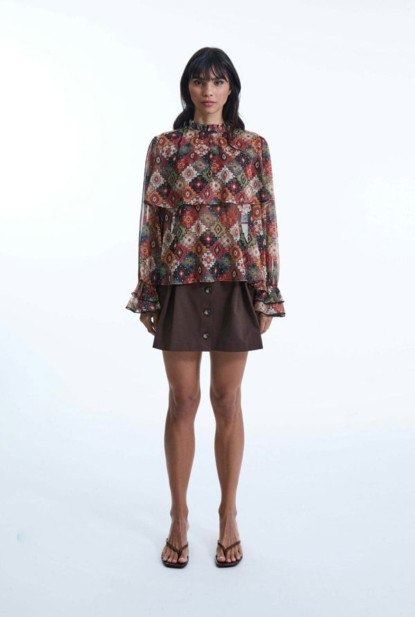James Lakeland Birds Eye Ruffle Blouse