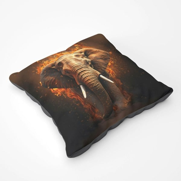 Warren Reed Splashart Elephant And Fire Floor Cushion