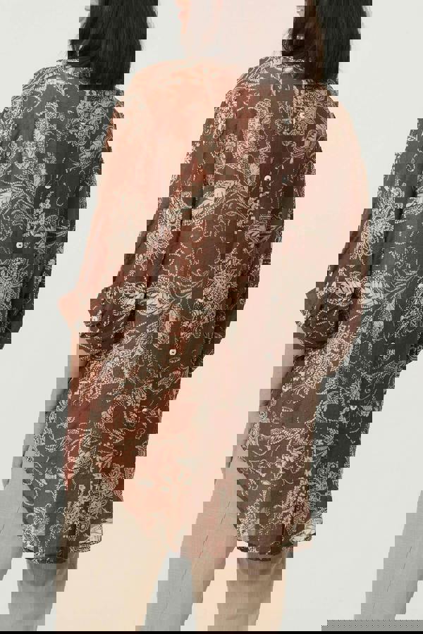 Beige | Paisley Print 3/4 Sleeve Relaxed Blouse