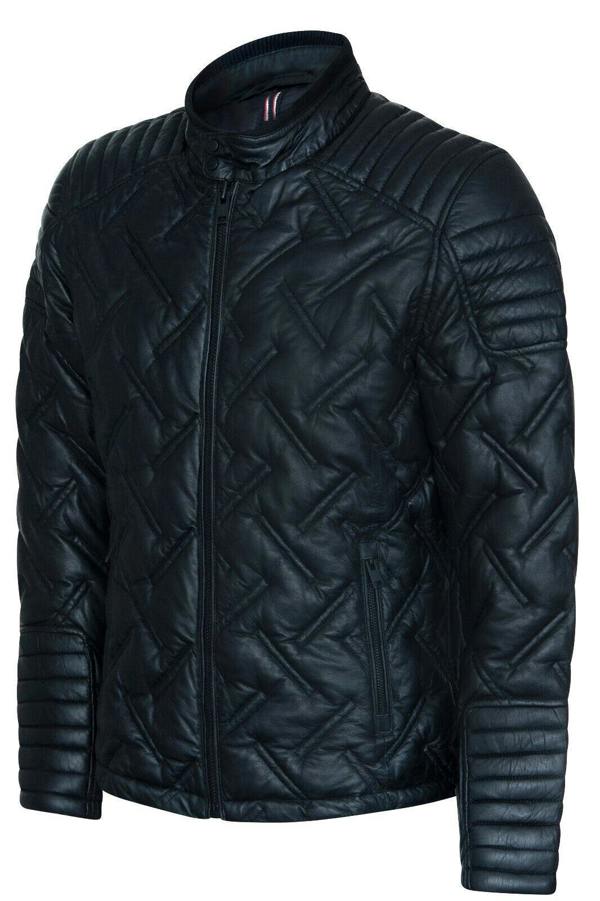 Infinity Leather Men's Black Leather Quilted Biker Jacket - Manaus