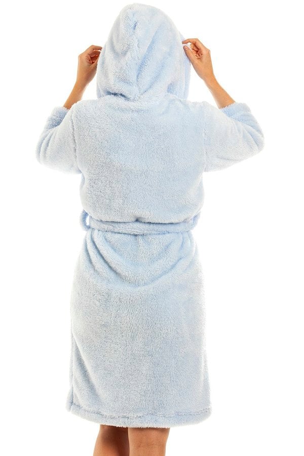 Camille Womens Ice Blue Supersoft Fluffy Fleece Hooded Robes