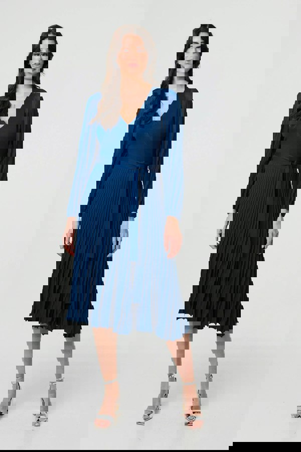 Teal | Semi Sheer Pleated Knee length Dress
