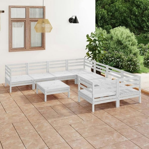 Berkfield 9 Piece Garden Lounge Set White Solid Wood Pine