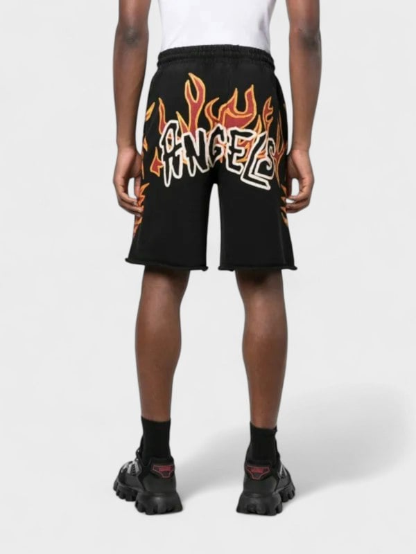 Palm Angels Graffiti Flames Sweatshorts Black - Mens