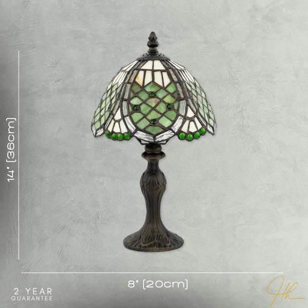 Classic Hand Crafted Round Beaded Tiffany Table Lamp in Toned Green Image 7