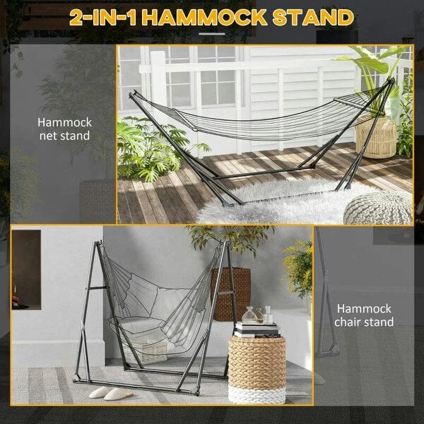 Bobobiy Foldable Hammock Stand, 2 in 1 Hammock Net Stand, Hammock Chair Stand with Carry Bag, Load Capacity 120kg, Black