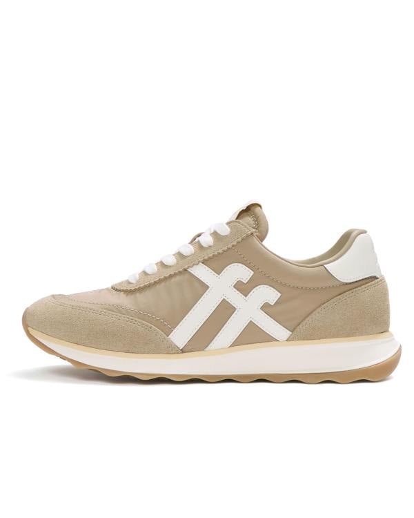 FitFlop Womens Retro - Q FF Fabric/Suede Trainers - Cappuccino/Cream E08 | CHO | Designer Womens Trainers