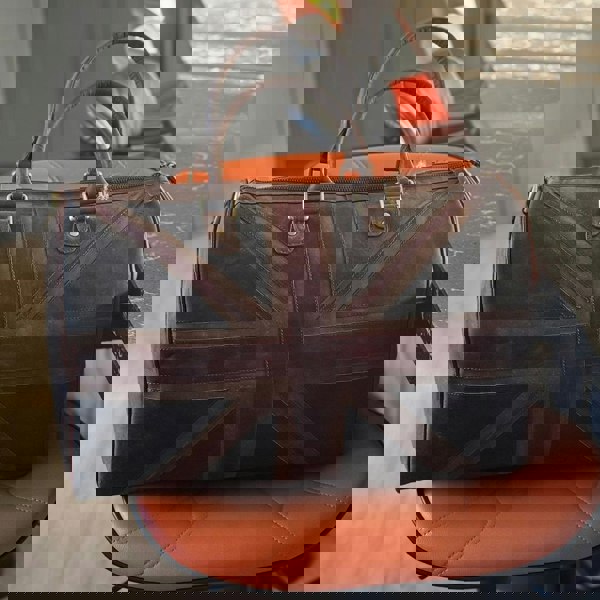 Mala Leather Union Jack Genuine Leather Vintage Holdall in Brown