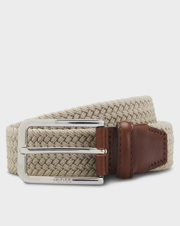BOSS Orange Clorio Mens Fabric Belt - Light Beige 270 | CHO | Designer Mens Belts