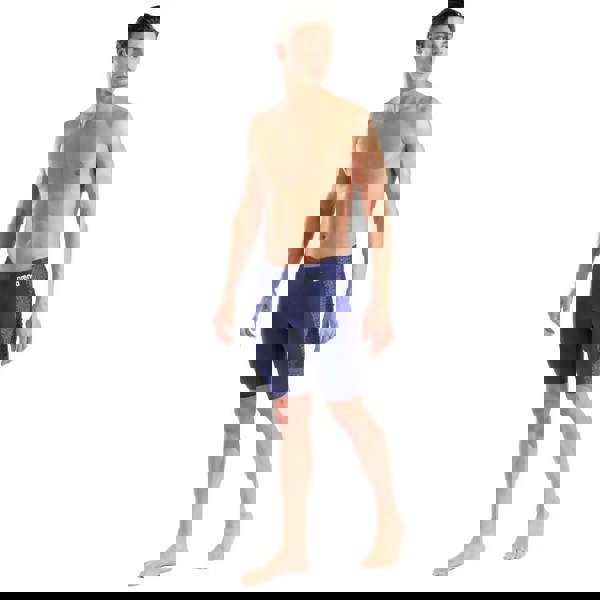 Arena Snakeskin Swim Jammer in navy blue and black textured nylon