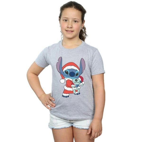 Disney Girls Lilo And Stitch Stitch Christmas Cotton T-Shirt - Sports Grey