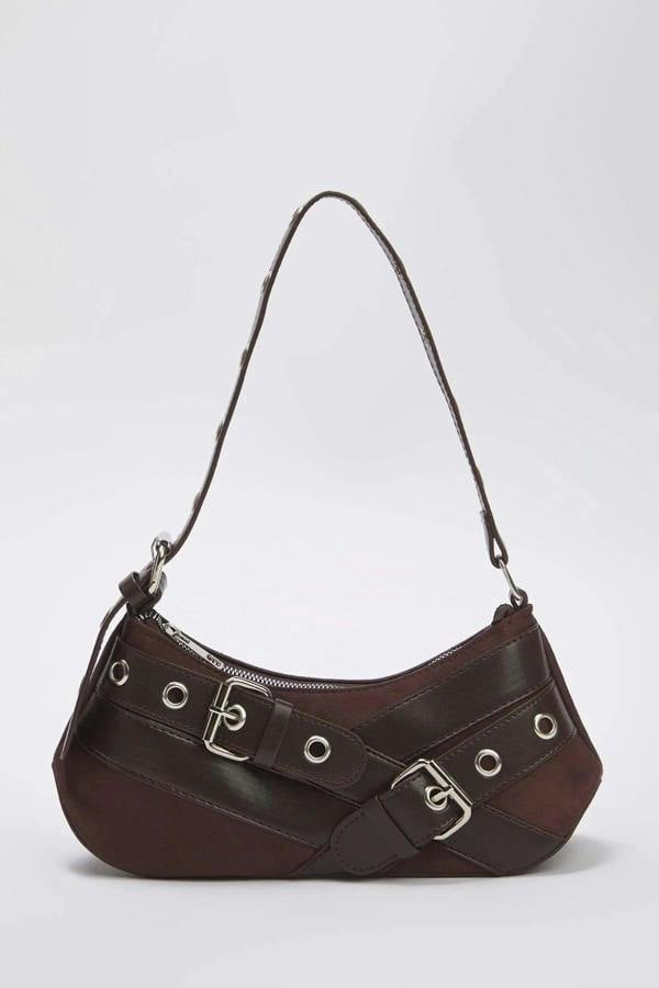 WOVCOR Baguette Shoulder Bag with Belt Buckle Detail