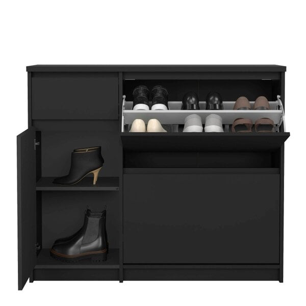 Wyld Haus Budapest Matt Black Wooden Shoe Cabinet 3 Doors 1 Drawer