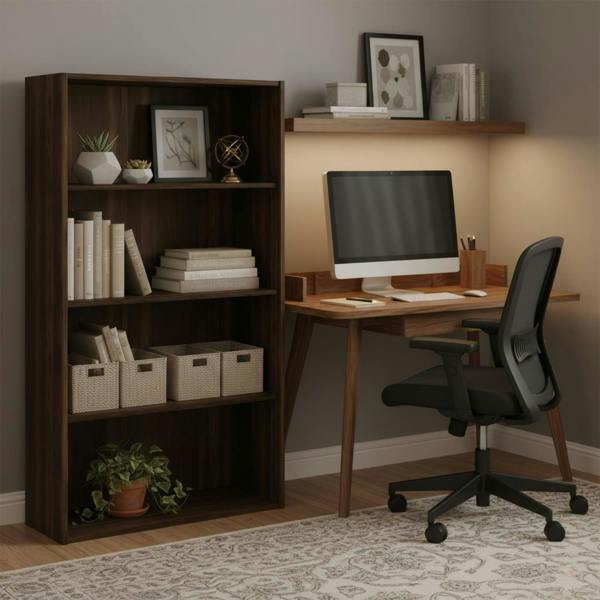WALPLUS Pasir 4-Tier Open Shelf, Columbia Walnut | Stylish Wall Art for Modern Homes