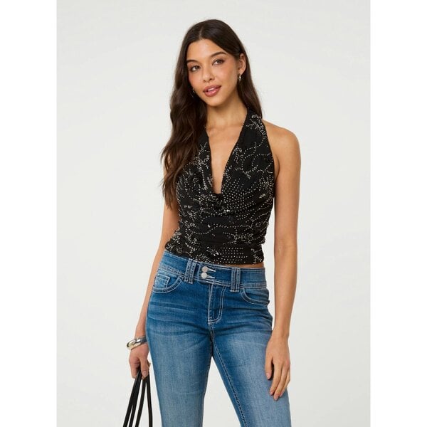 Pink Vanilla Embellished Cowl Neck Top