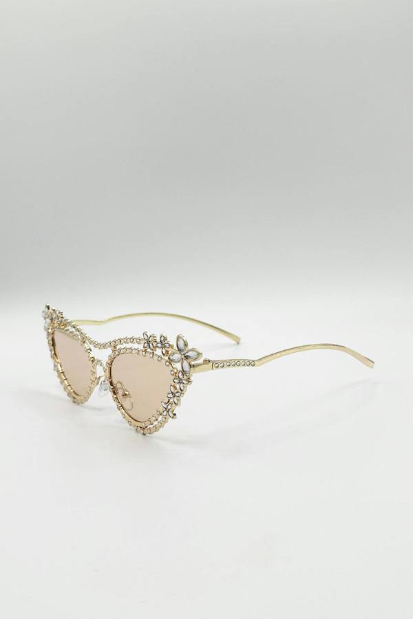 Diamante Cat Eye Sunglasses In Champagne - svnx
