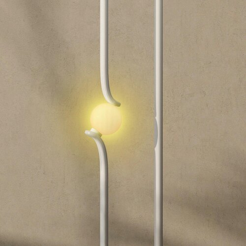 Wyld Haus Vanotafa Metal And Glass White Dimmable LED Floor Lamp With Glass Night Light And Foot Switch