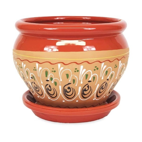 Bola Pot 25x21cm Inca Red with 27cm Drainage Plate