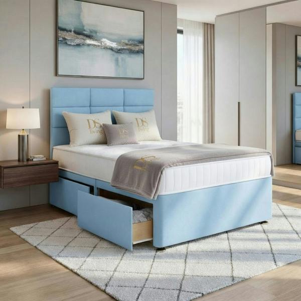 Opal Sky Blue Single Two Drawer Divan Bed