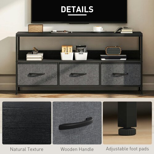 Wyld Haus Avanor 120cm Black TV Storage Unit With 3 Fold Down Fabric Drawers