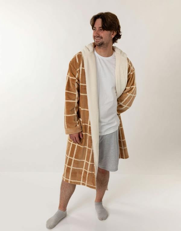Only Fools And Horses Mens Beige Character Hooded Bathrobe