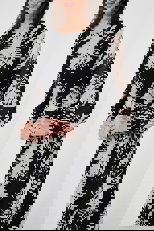 Black | Floral Tie Waist Layered Maxi Dress
