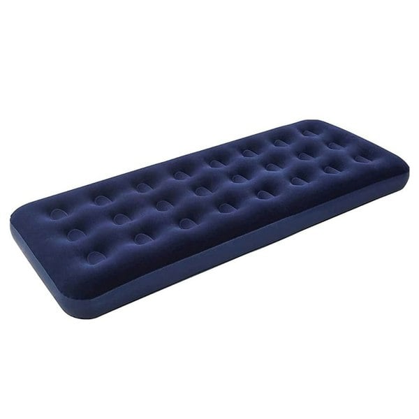 Blue Flocked Inflated Single Air Mattress Ideal For Camping, Festivals & Sleepovers