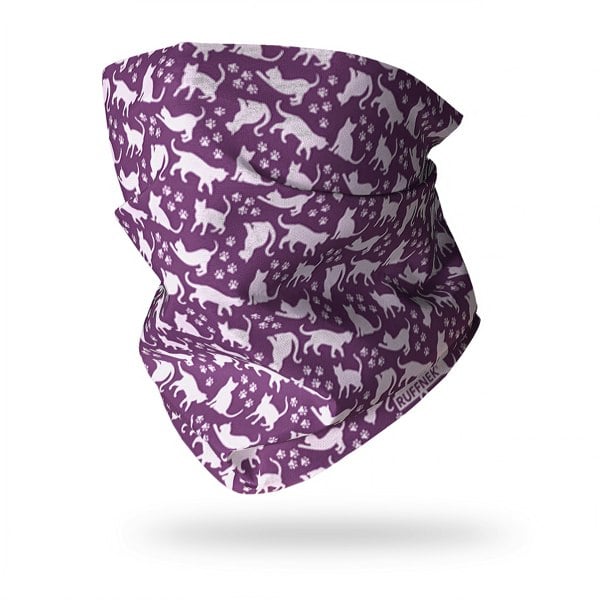 Lilac Cat and paw pattern on a purple background - Love Cats Multifunctional Scarf RUFFNEK® Snoods  #LoveCats #CatSnood #PurpleCats #YogaHeadband