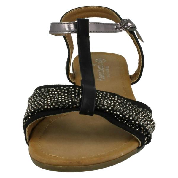 Savannah Ladies Savannah T-Bar Beaded Bow Vamp Sandals