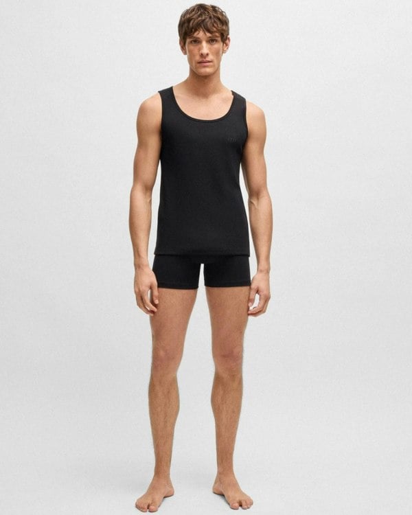 BOSS Orange Mens Cotton Tank Tops with Embroidered Logos NOS - Black 001