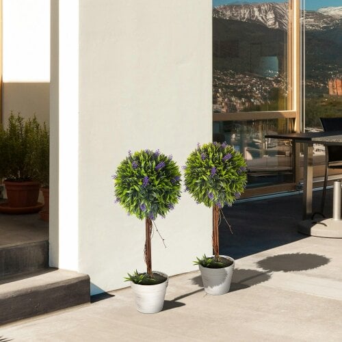 Wyld Haus Keado Set Of 2 Artificial Lavender Ball Trees In Pots For Indoor And Outdoor Styling 60cm