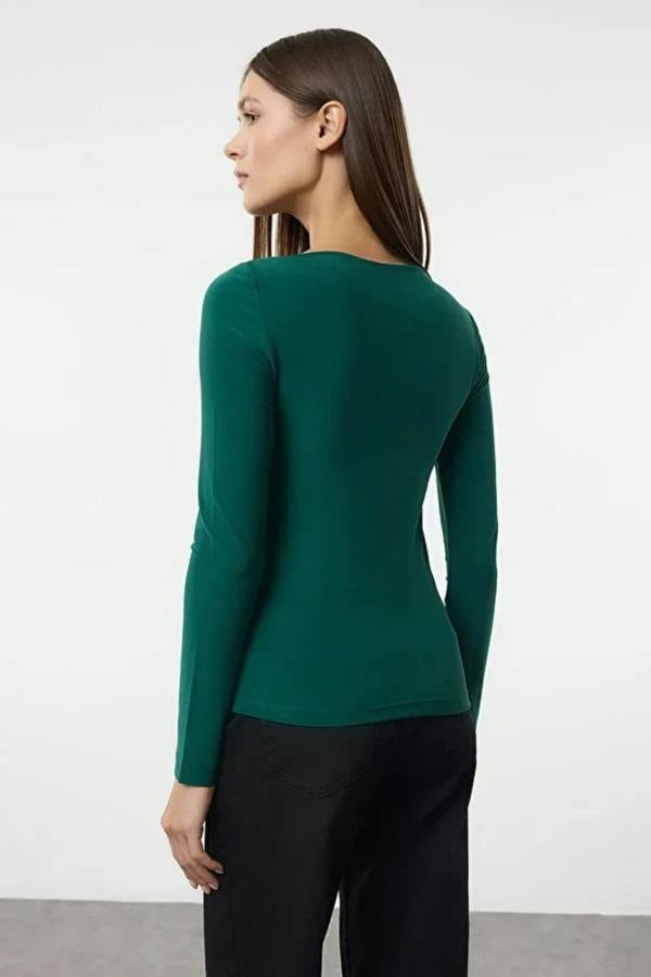 Hoxton Gal Boat Neck Draped Fitted Stretch Knit Blouse