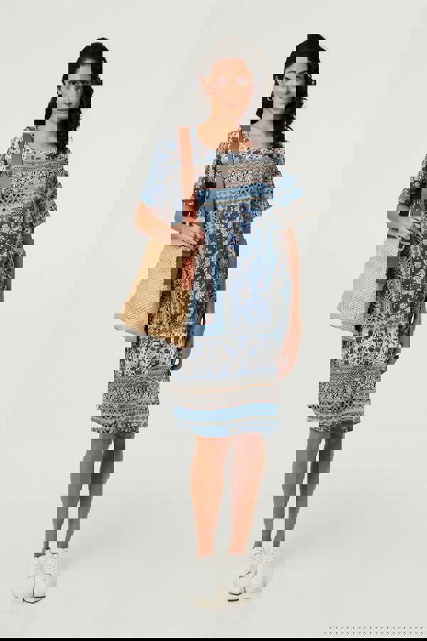 Blue | Mosaic Print Short Sleeve Shift Dress