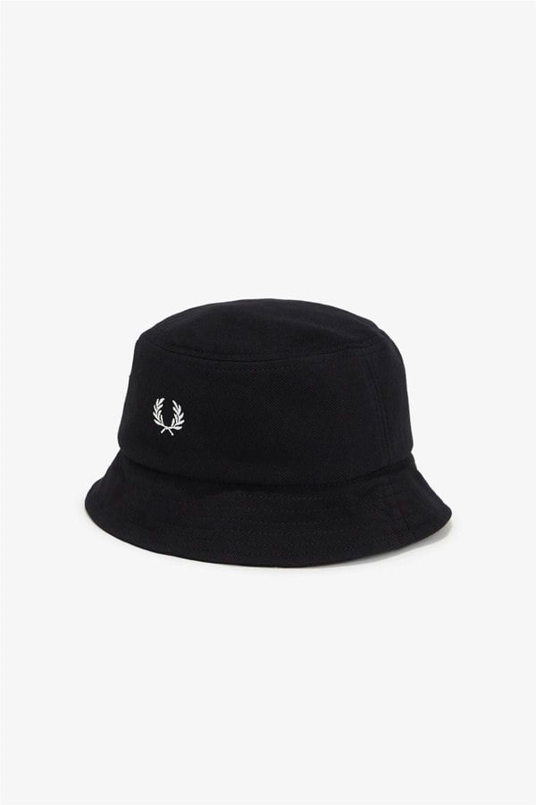 Fred Perry Pique Cotton Black Bucket Hats