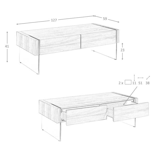 Angel Cerdá Rectangular Coffee Table Walnut and Tempered Glass 2050