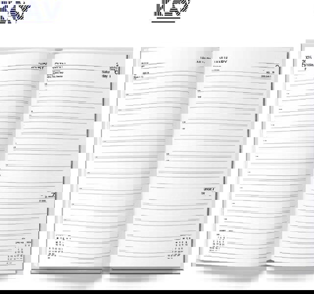 KAV Classic A4 Page a Day Diary 2025 - Half page weakends - Assorted Colours x1 - Silver Foil Cover, Hardcover with Ribbon Bookmark - Holiday planner