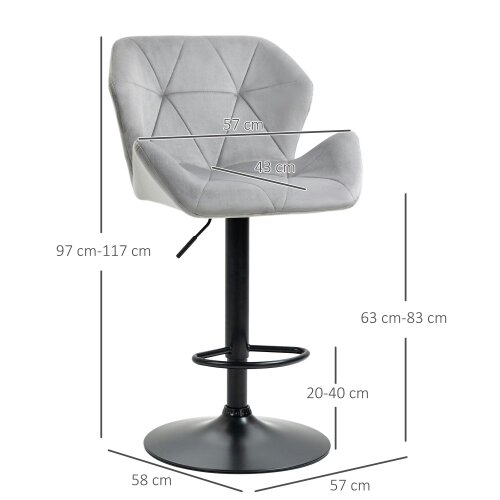 Wyld Haus Savi Velvet Grey Adjustable Swivel Bar Stools Set Of 2 With Sculpted Seat And Footrest