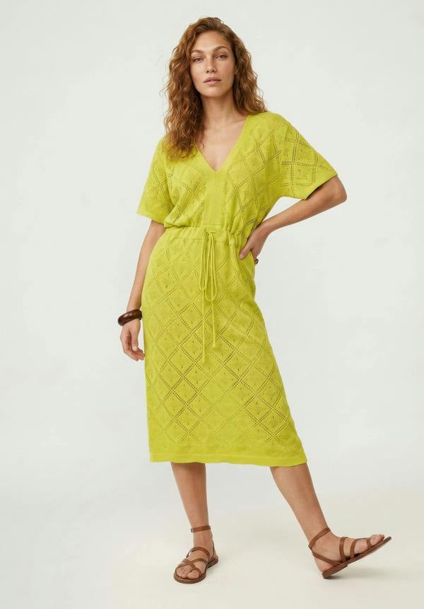Raffya Santorina Knitted Midi Dress In Chartreuse