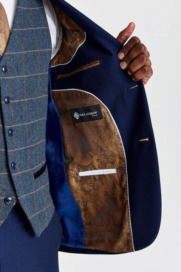 Paul Andrew Mayfair Navy Textured Suit with Harris Navy Tweed Waistcoat