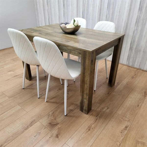 Kosy Koala Wooden Dining Table with 4 white Gem Patterned Chairs Rustic Effect Table with white Chairs