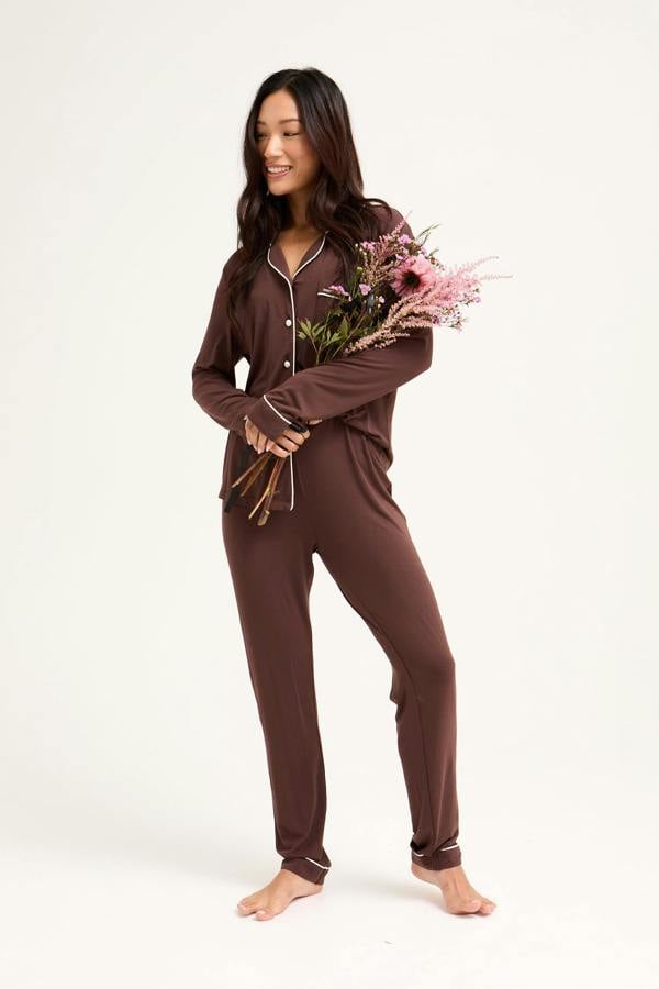 Bamboo Long Pyjama Set in Chocolate - Wholesale - Pajamas