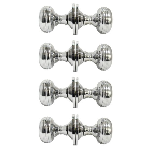 EDH Door Hardware Chrome Polished Round Door Knob Set – Heavy Reeded Style Sprung Handles 4 Pairs