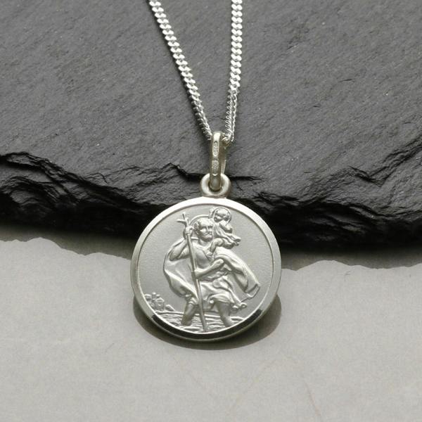Christopher James of London Sterling Silver 16mm St Christopher Pendant With Optional Engraving and Chain