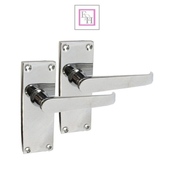 EDH Door Hardware Victorian Straight Chrome Door Handles – Interior Lever Handles on Backplate