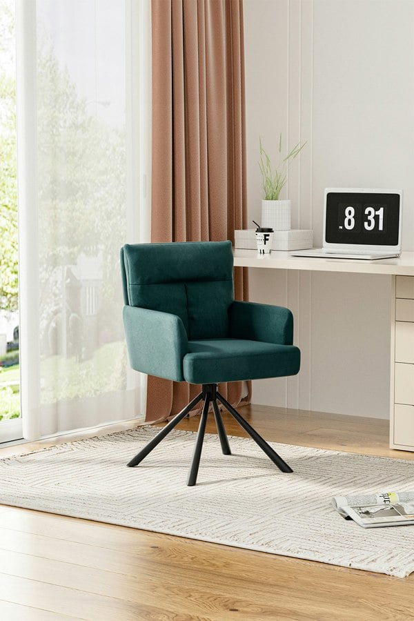 Living and Home Modern Green Upholstered Swivel Armchair with Black Legs