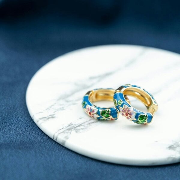 The Colourful Aura Large Enamel Huggie Multicolour Rainbow Dainty Floral Hoop Earrings