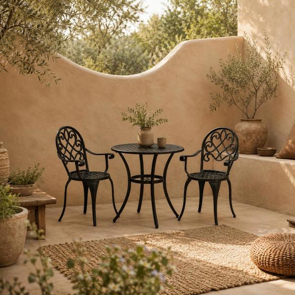 Wyld Haus Ninette Aluminium Black 3 Piece Garden Bistro Set